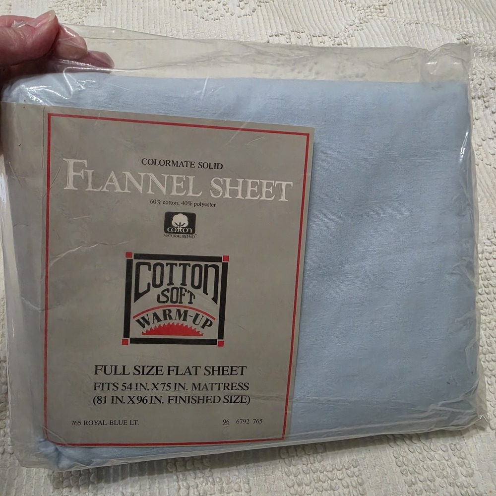 Vintage NOS Sears Roebuck Colormate Solid Flannel Sheet Full Flat Blue USA
